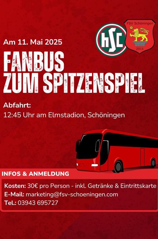 Plakat mit Infos zum Fanbus zum Spitzenspiel