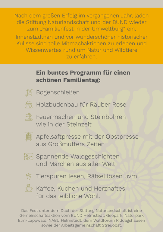 Plakat und Programm des Familienfestes an der Umweltburg in Königslutter